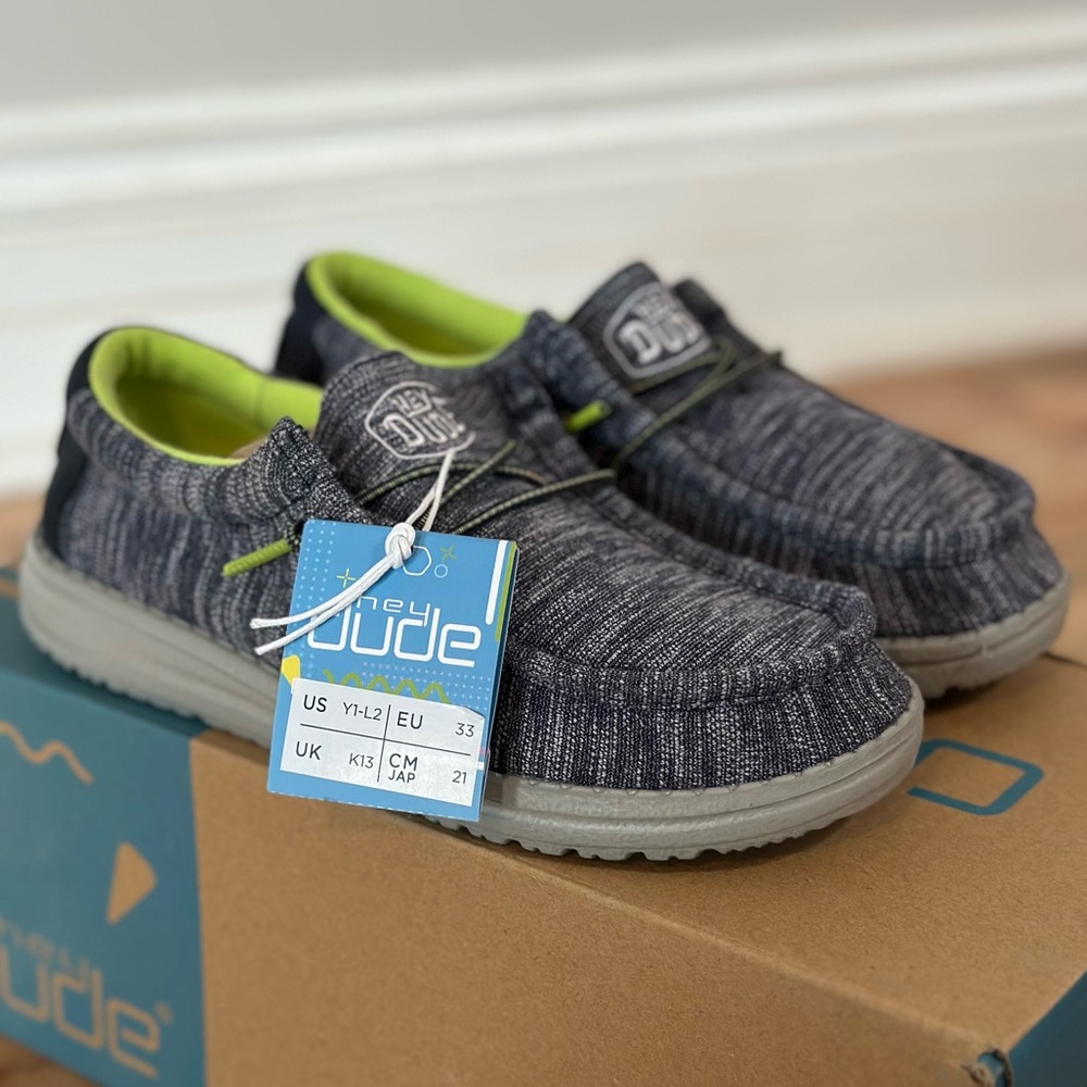 Hey Dude Kids Sneakers - Dark Gray with Lime Accents